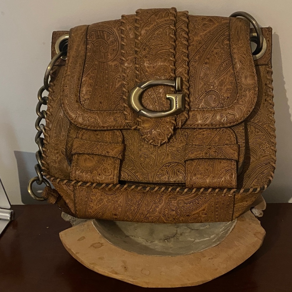 Guess Tan Embossed Shoulder Bag